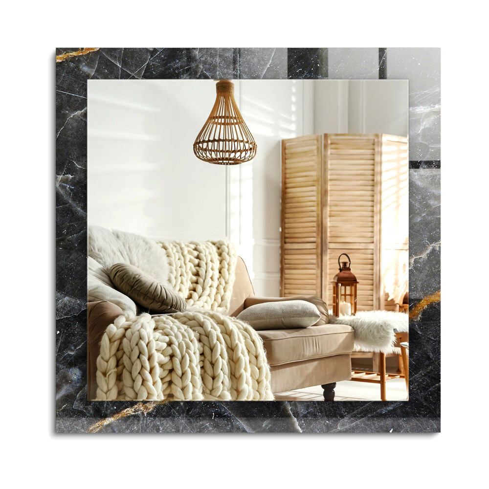 Obdĺžnikové zrkadlo rám s potlačou Čierne mramorové žily