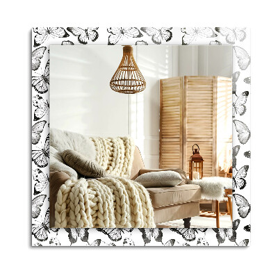 Obdĺžnikové zrkadlo rám s potlačou Čierne a biele motýle