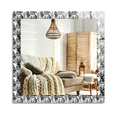 Obdĺžnikové dekoračné zrkadlo na stenu Čierne a biele listy