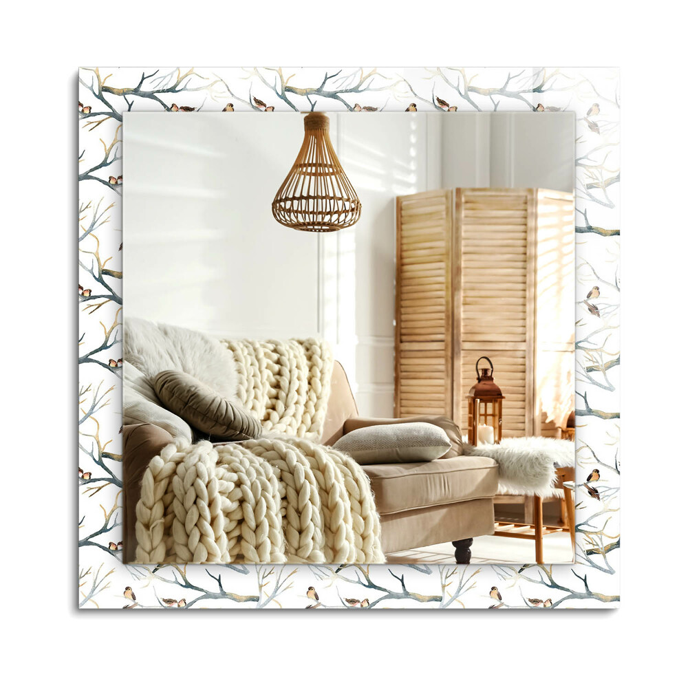 Obdĺžnikové dekoračné zrkadlo na stenu Vtáky na konároch