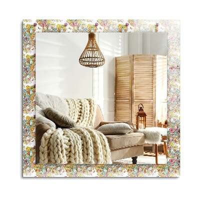 Obdĺžnikové zrkadlo rám s potlačou Farebné kvety motýľov