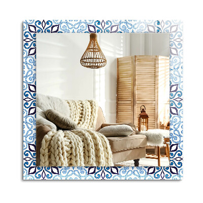Obdĺžnikové dekoračné zrkadlo na stenu Vzor modrého ornamentu