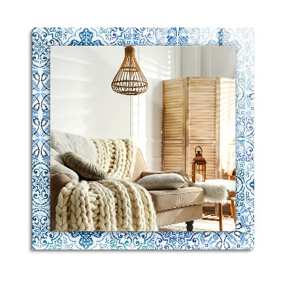 Obdĺžnikové dekoračné zrkadlo na stenu Modré dekoratívne dlaždice