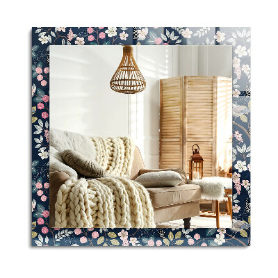 Obdĺžnikové zrkadlo rám s potlačou Kvety listy vtáky