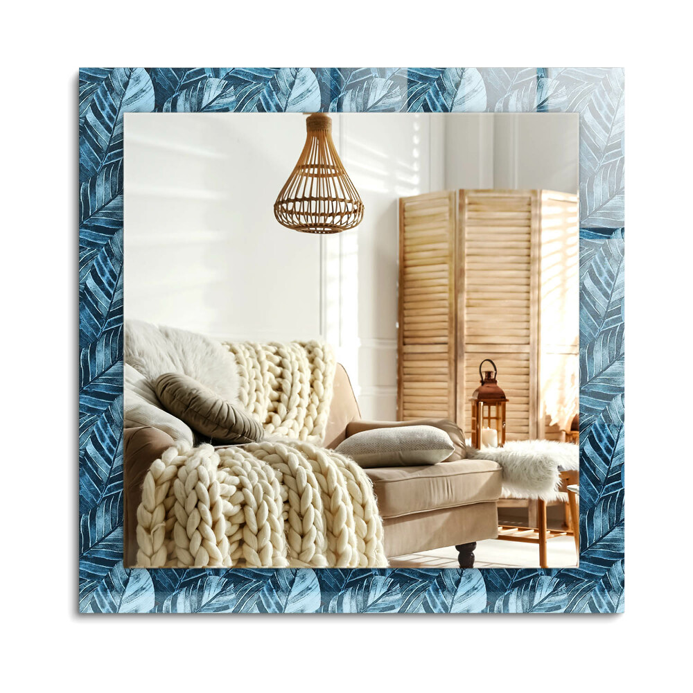 Obdĺžnikové dekoračné zrkadlo Vzor modrých listov
