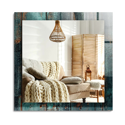 Obdĺžnikové dekoračné zrkadlo na stenu Drevené zelené dosky