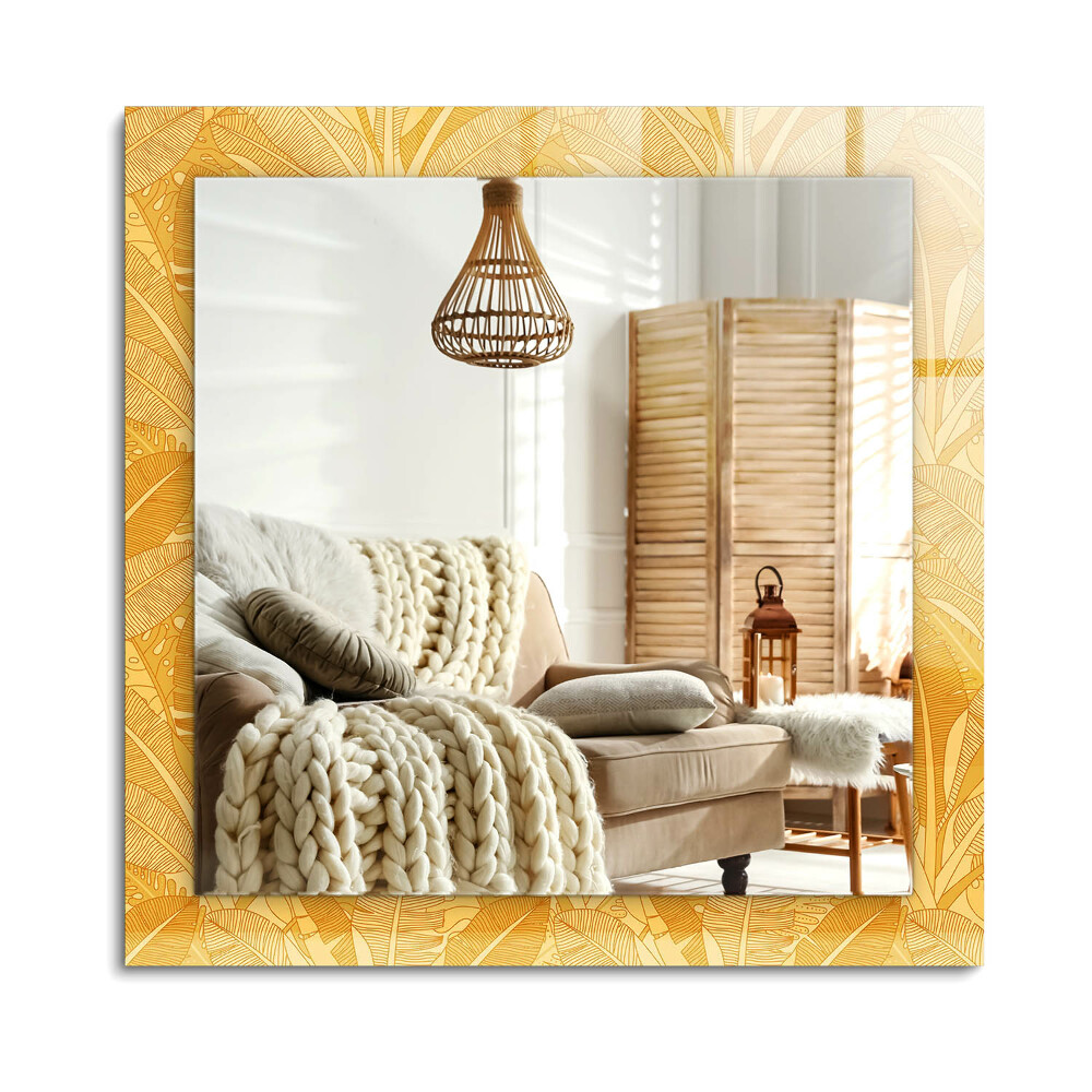 Obdĺžnikové dekoračné zrkadlo na stenu Vzor listov oranžový