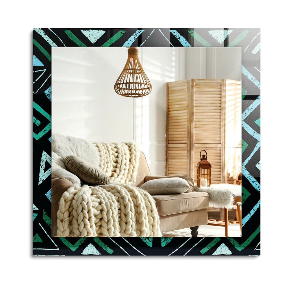 Obdĺžnikové zrkadlo rám s potlačou Geometrický tyrkysový vzor