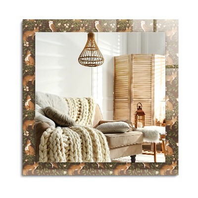 Obdĺžnikové zrkadlo rám s potlačou Líška a sova