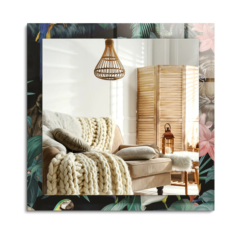 Obdĺžnikové dekoračné zrkadlo na stenu Tigre papagáje džungľa