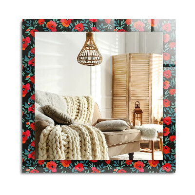 Obdĺžnikové dekoračné zrkadlo na stenu Makové kvety