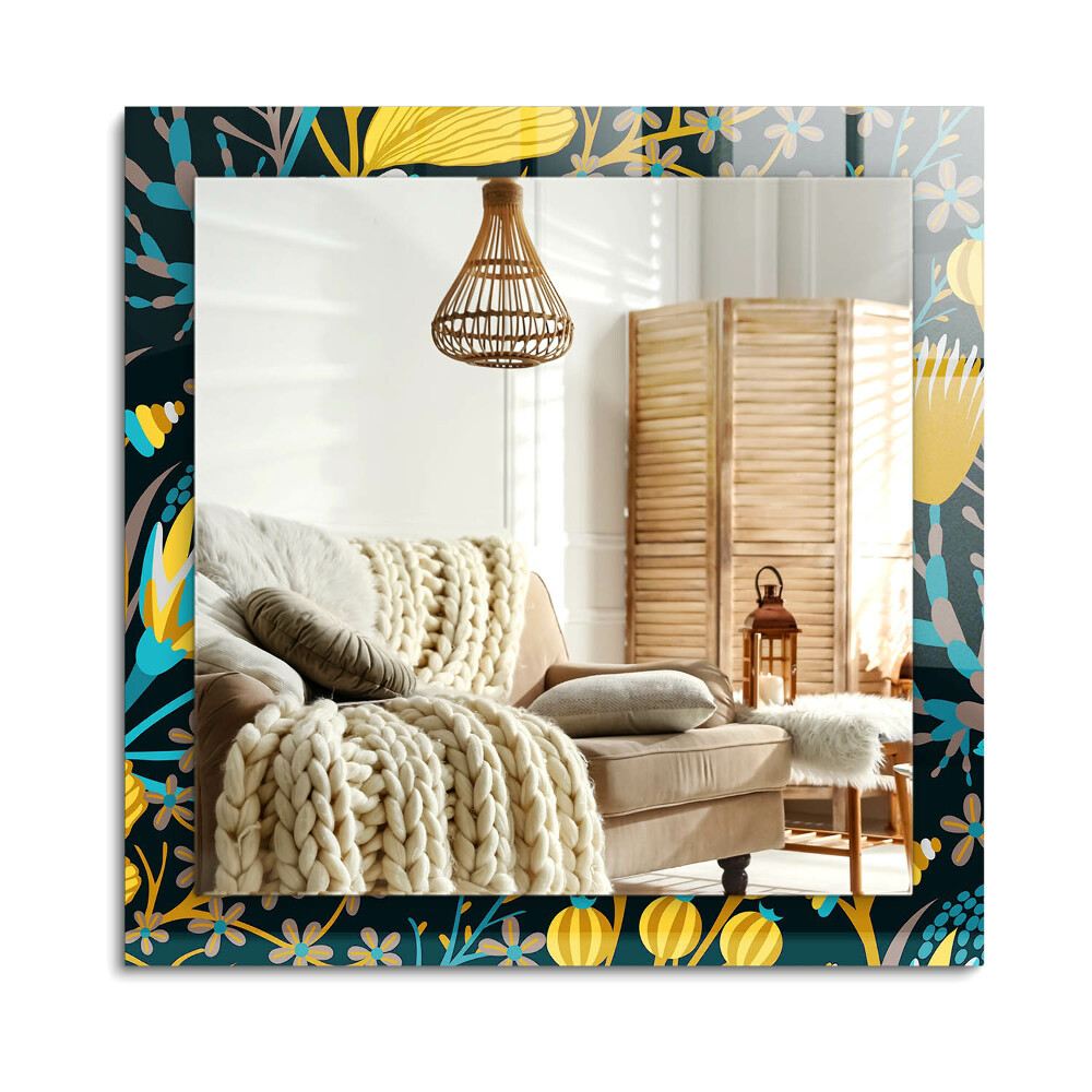 Obdĺžnikové zrkadlo rám s potlačou Kvety listy vzory