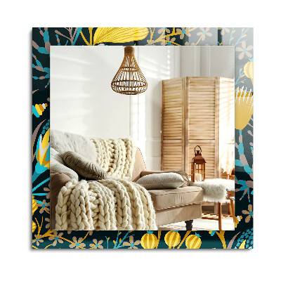 Obdĺžnikové zrkadlo rám s potlačou Kvety listy vzory