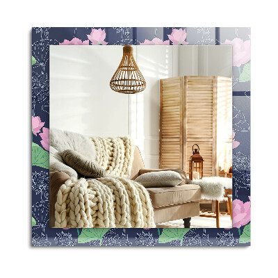 Obdĺžnikové zrkadlo rám s potlačou Ružové kvety lotosu