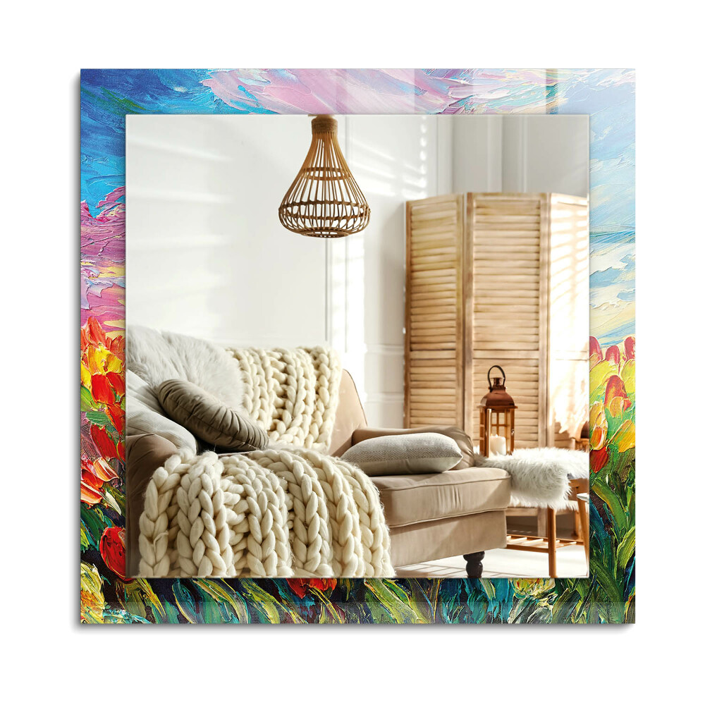 Obdĺžnikové dekoračné zrkadlo na stenu Tulipánové pole