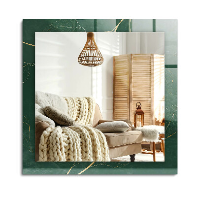 Obdĺžnikové zrkadlo rám s potlačou Zelené listy zlaté