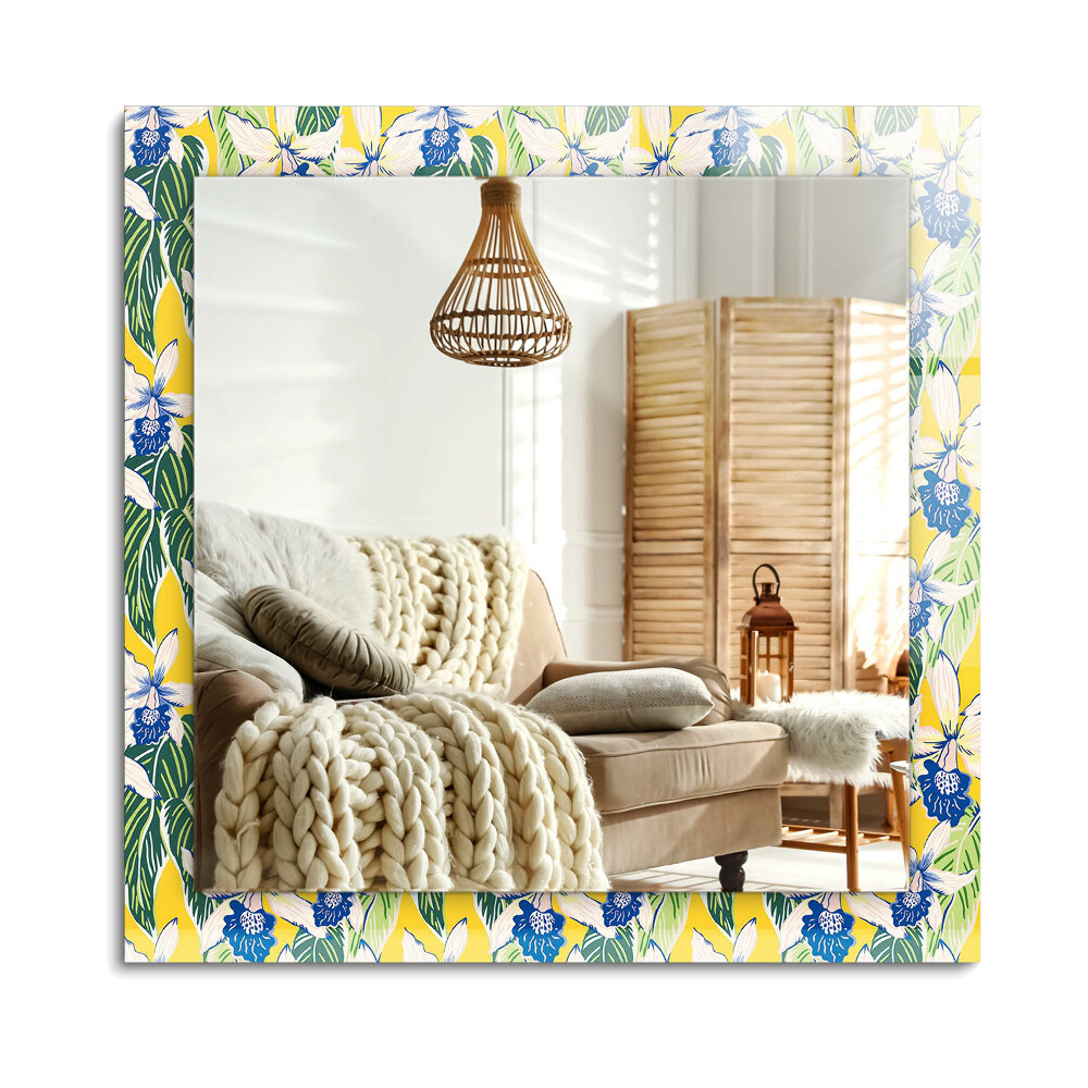 Obdĺžnikové dekoračné zrkadlo na stenu Kvety a listy