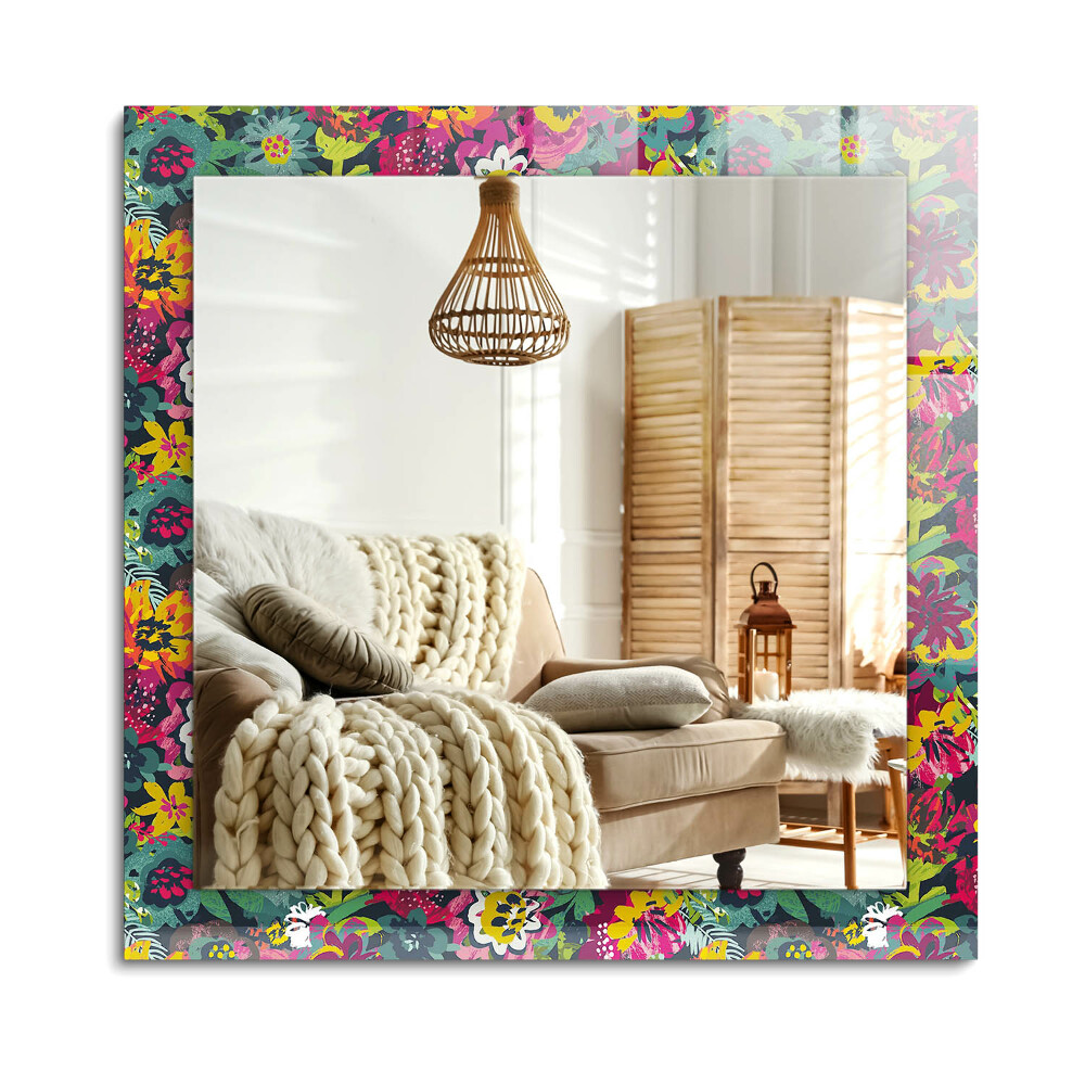 Obdĺžnikové dekoračné zrkadlo na stenu Farebné kvetinové vzory
