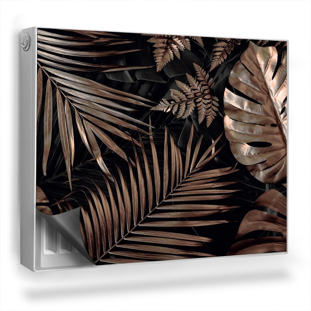 Magnetický kryt na radiátor Listy maľované zlatom na čiernom pozadí