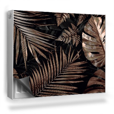 Magnetický kryt na radiátor Listy maľované zlatom na čiernom pozadí