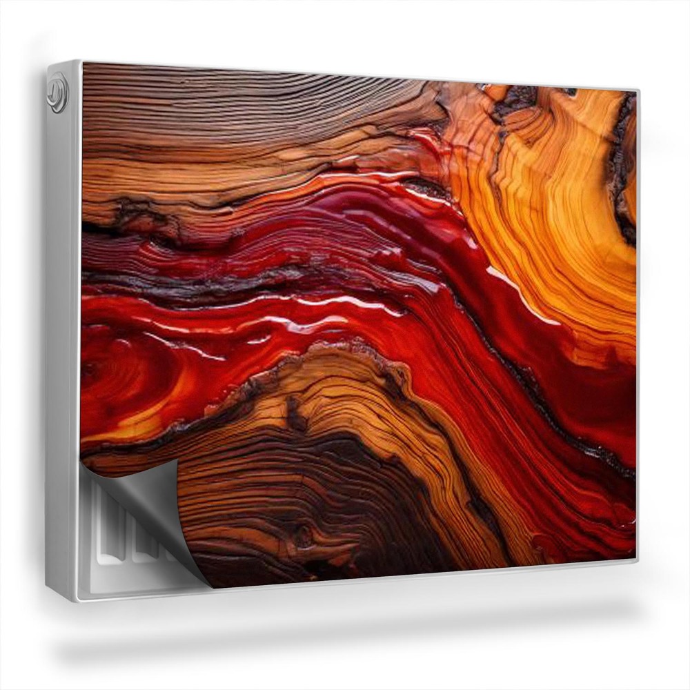 Dekoračný magnetický kryt na radiátor Textúra dreva s červenou živicou