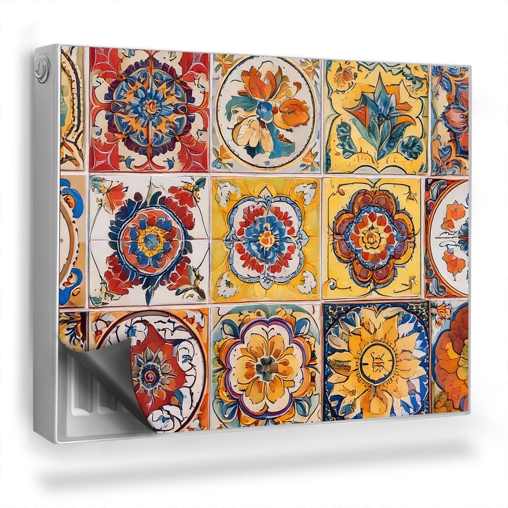 Dekoračný magnetický kryt na radiátor Farebné staré dlaždice s kvetinovými vzormi