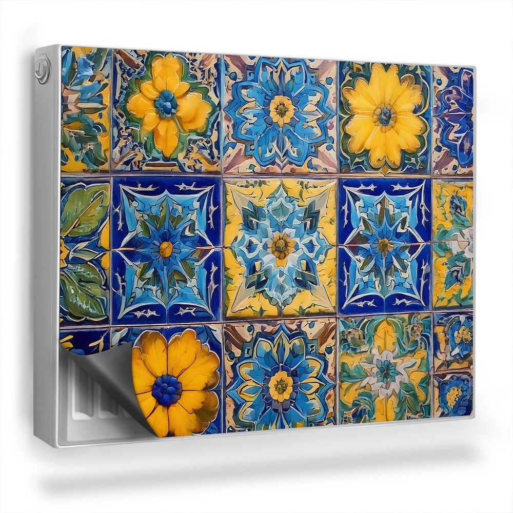 Dekoračný magnetický kryt na radiátor Dlaždice s kvetinovými motívmi, intenzívne farby