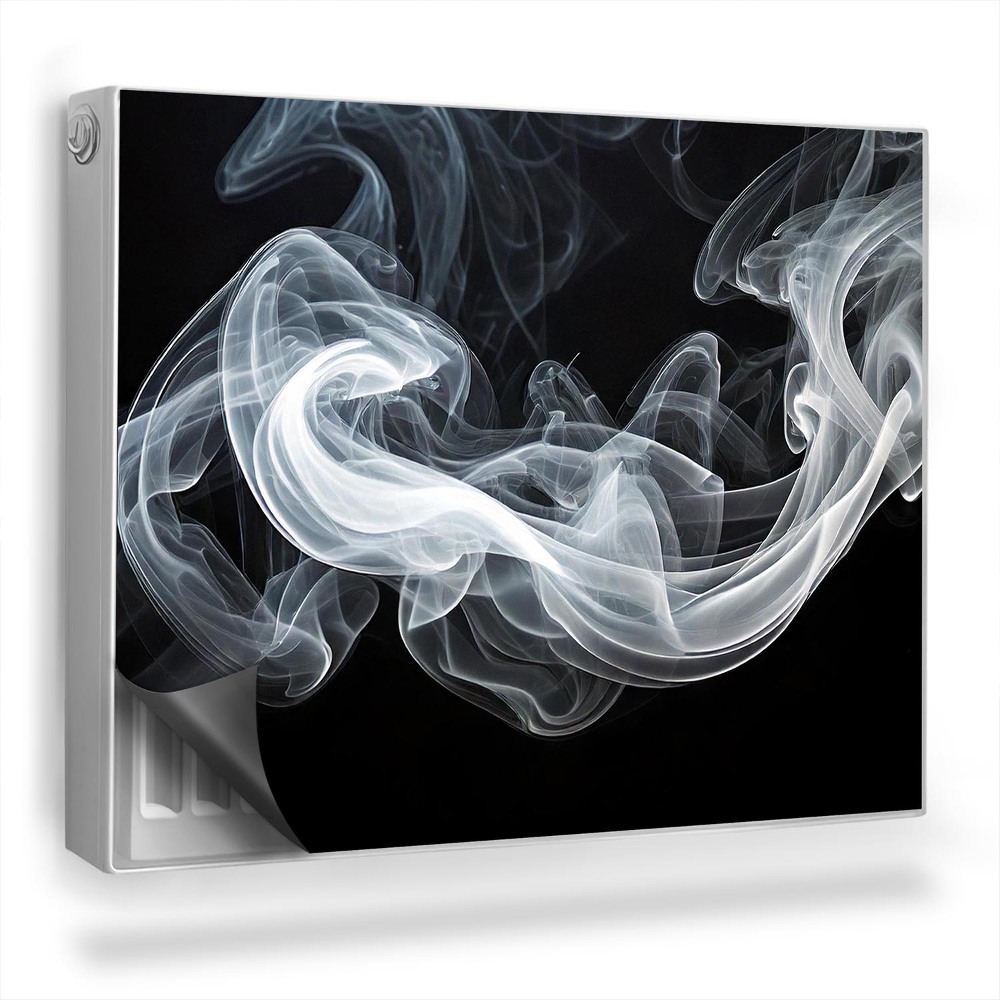 Dekoračný magnetický kryt na radiátor Jemná stopa bieleho dymu, čierne pozadie