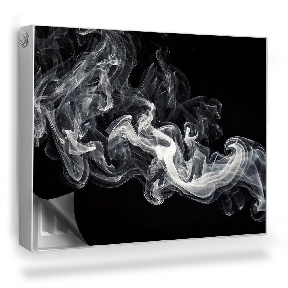 Magnetický kryt na radiátor Kľukatá stopa bieleho dymu, čierne pozadie