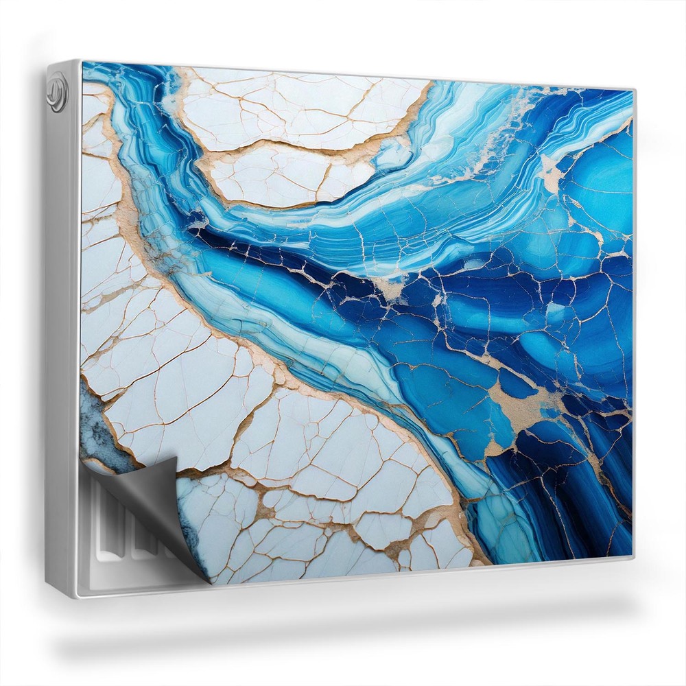 Magnetický kryt na radiátor Modrý a biely mramor s žilami