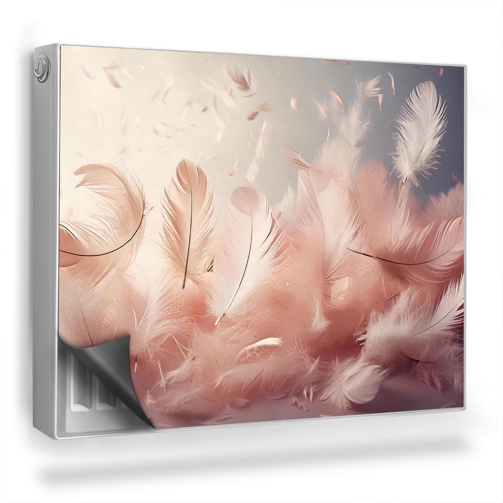 Dekoračný magnetický kryt na radiátor Perie s jemnými farbami na tmavom pozadí