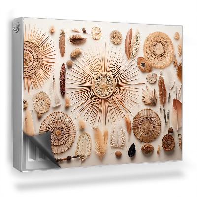 Dekoračný magnet na radiátor Boho symboly peria rastlinné prvky