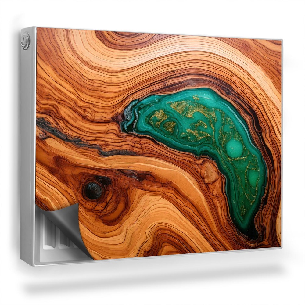 Dekoračný magnetický kryt na radiátor Drevo s výraznou textúrou, tyrkysová živica