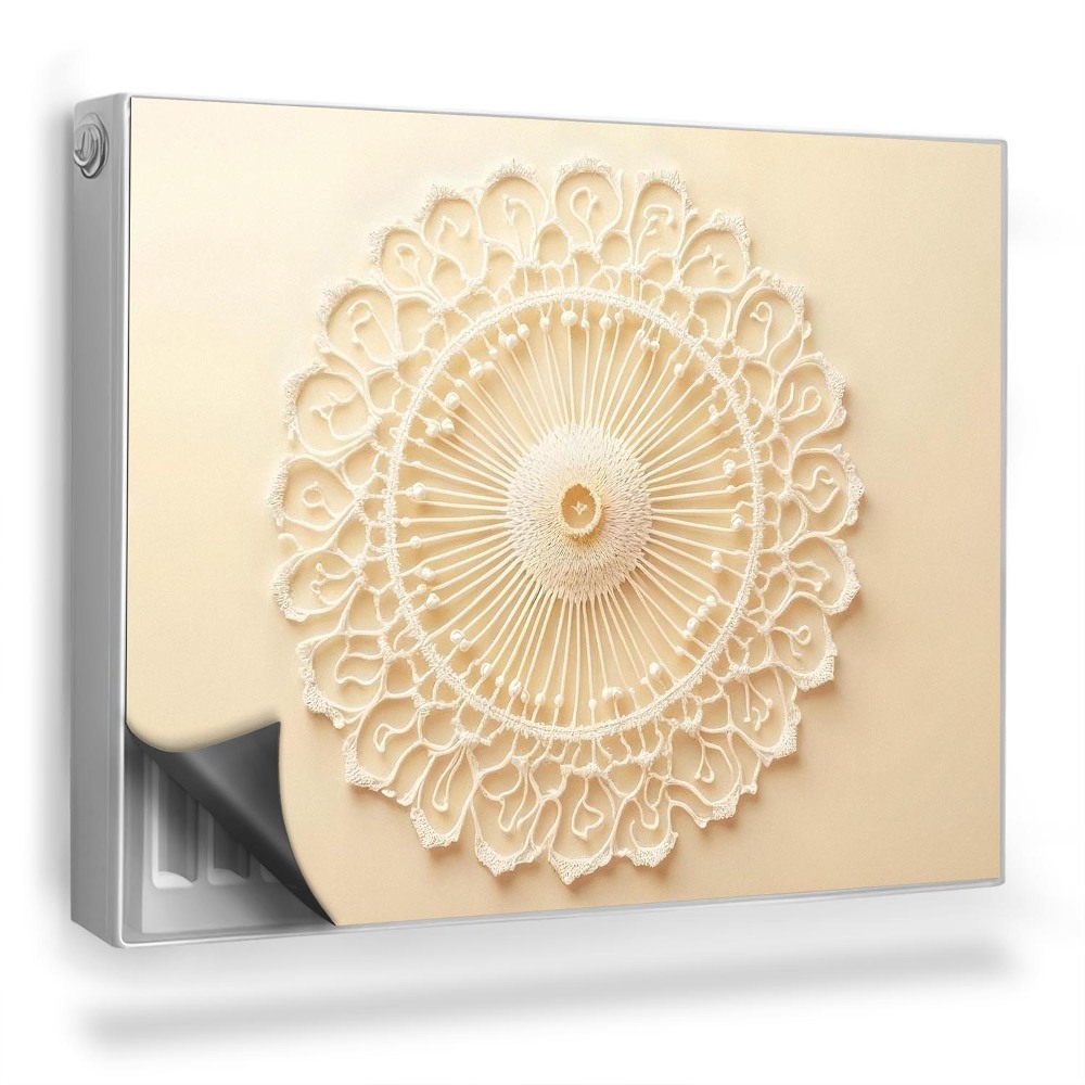 Dekoračný magnetický kryt na radiátor Jemná mandala, prelamované väzby, béžová