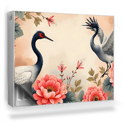 Magnetický kryt na radiátor Japonské žeriavy kvety boho vintage štýl