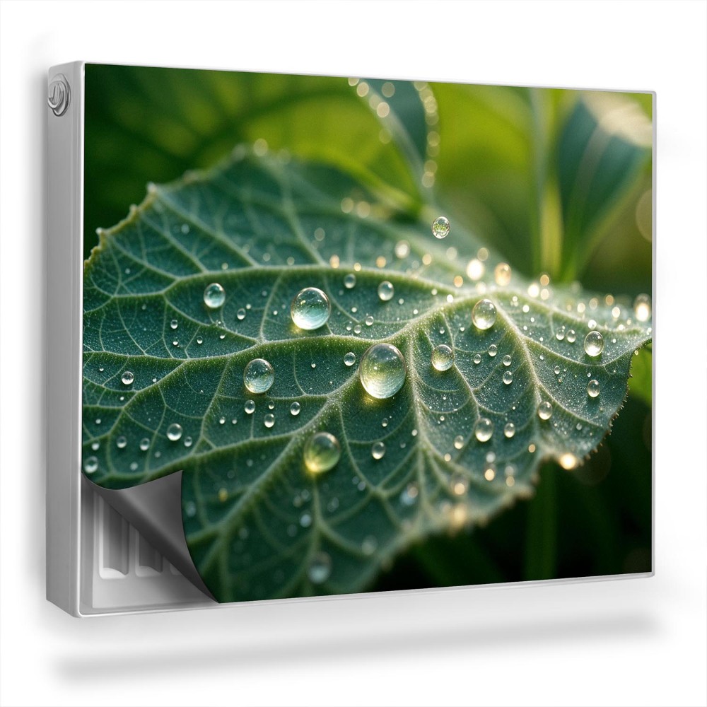 Dekoračný magnet na radiátor Detail listu s kvapkami rosy na tmavom pozadí