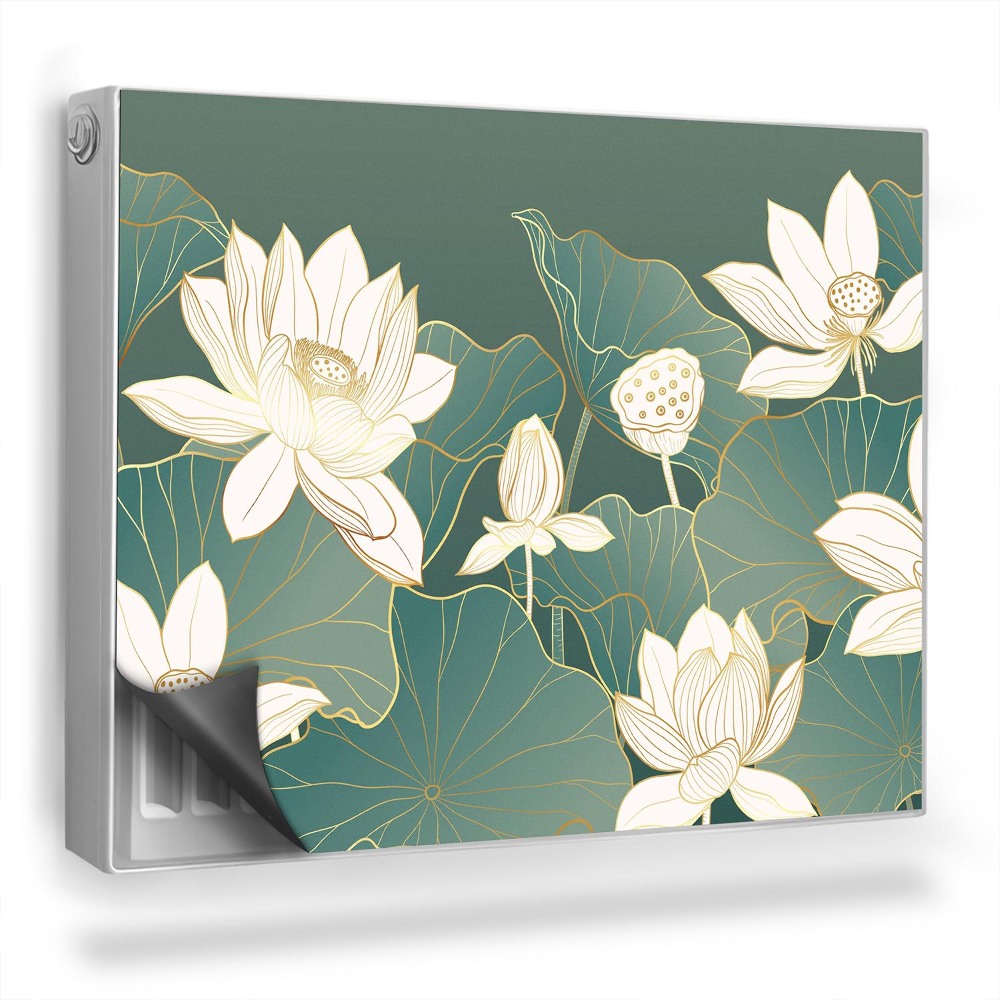 Dekoračný magnetický kryt na radiátor Lekná a lekná, tlmené zelené