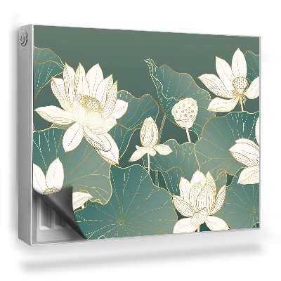 Dekoračný magnetický kryt na radiátor Lekná a lekná, tlmené zelené