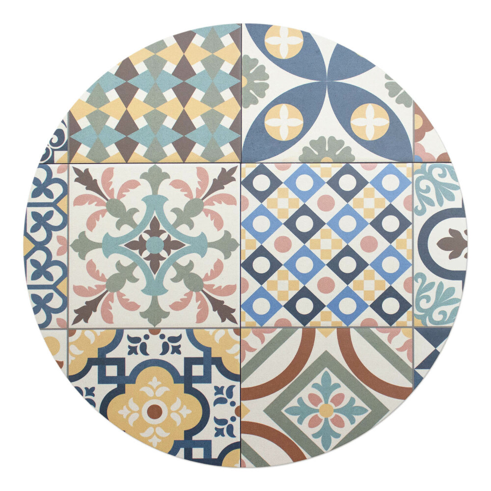 Podložka pod kolieskovú stoličku okrúhla Retro vzorované dlaždice