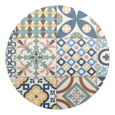 Podložka pod kolieskovú stoličku okrúhla Retro vzorované dlaždice