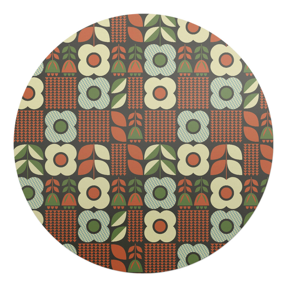 Podložka pod stoličku na kolieskach okrúhla Retro kvety a listy