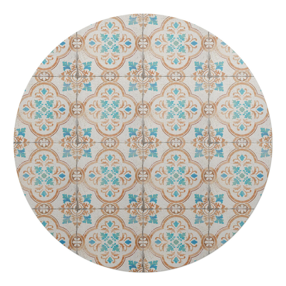 Podložka pod stoličku na kolieskach okrúhla Retro dlaždicová ozdoba