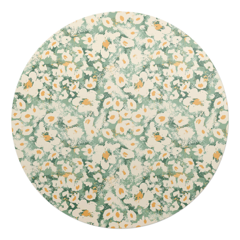 Podložka pod kolieskovú stoličku okrúhla Retro kvetinový vzor