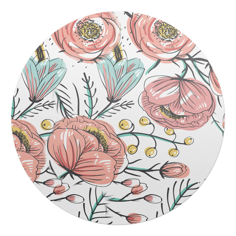 Podložka pod kolieskovú stoličku okrúhla Retro kvetinový vzor