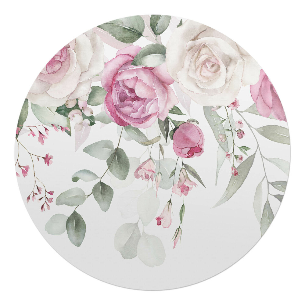 Podložka pod kolieskovú stoličku okrúhla Pastelové kvety a listy