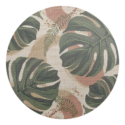 Podložka pod kolieskovú stoličku okrúhla Listy monstery retro