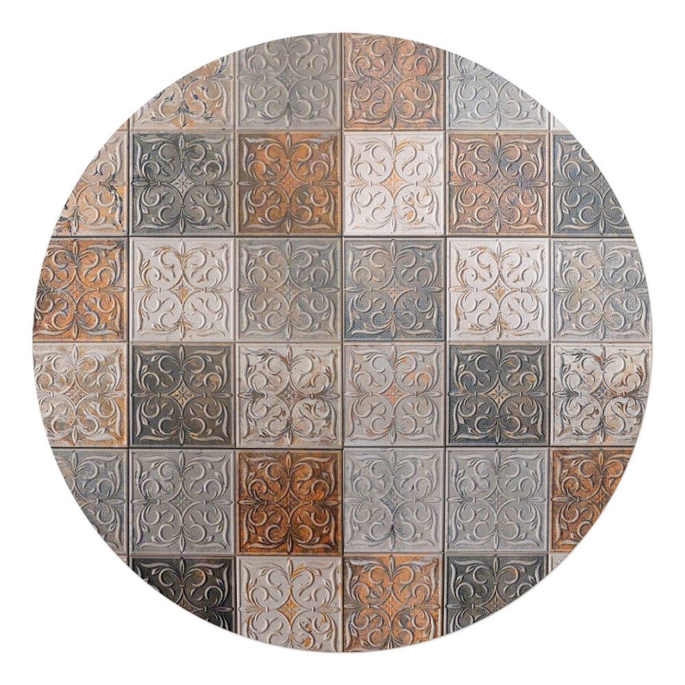 Podložka pod kolieskovú stoličku okrúhla Štvorcový retro vzor