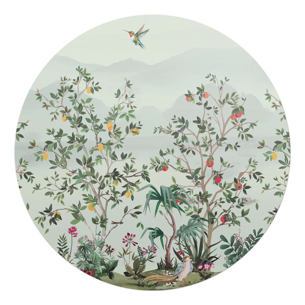 Podložka pod kolieskovú stoličku okrúhla Exotické vtáky medzi stromami