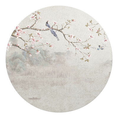 Podložka pod kolieskovú stoličku okrúhla Kvety a vtáky na konári