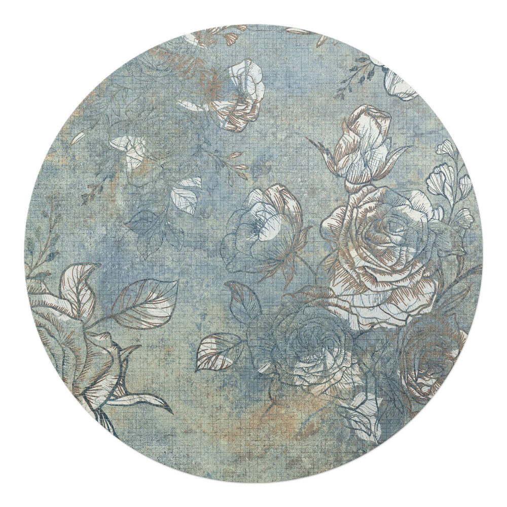 Podložka pod stoličku na kolieskach okrúhla Vintage kvetinový vzor